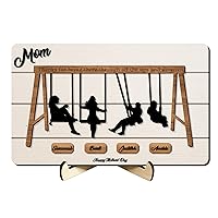 Personalized Swing Set Sign Wooden Sign with Kids Name,Mothers Day Gifts for Mom from Grandma Son Daughter,Custom Swinging Wooden Plaque