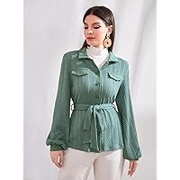 Women's Jackets Jackets for Women Button Front Belted Jacket Lightweight Fashion (Color : Mint Green, Size : X-Large)