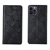 Genuine Leather Case for iPhone 14/14 Pro/14 Plus/14 Pro Max,Advanced Relief Case, Wallet Card Slot Flip Magnetic Stand Drop Protection Folio Cover,Black,14 6.1''
