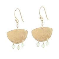 NOVICA Handmade Gold Plated Chalcedony Cultured Freshwater Pearl Dangle Earrings .925 Sterling Silver India Gemstone Modern Birthstone [1.5 in L x 0.8 in W x 0.1 in D] 'Gleaming Boats'