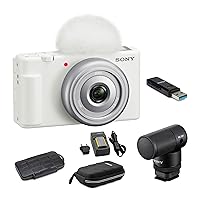 Sony ZV-1F Vlog Camera (White) Bundle with Sony Vlogger Shotgun Microphone, Case, Rechargeable Lithium-Ion Battery Pack, Memory Storage Carrying Case and Memory Card Reader