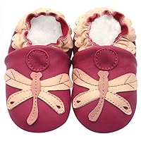 Soft Sole Leather Baby Shoes Boy Girl Infant Children Kid Toddler First Walk Gift Dragonfly Fuchsia 0-3Y