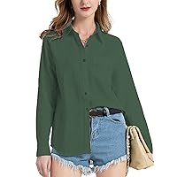 Womens Cotton Linen Button Down Shirt Blouse Fashion 2023 Roll Up Sleeve Casual Work Dressy Tops with Pocket