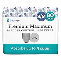 Because Premium Maximum Plus Pull Up Underwear for Men - Absorbent Bladder Protection with a Sleek, Invisible Fit - Grey, Small-Medium - Absorbs 4 Cups - 80 Count (4 Packs of 20)
