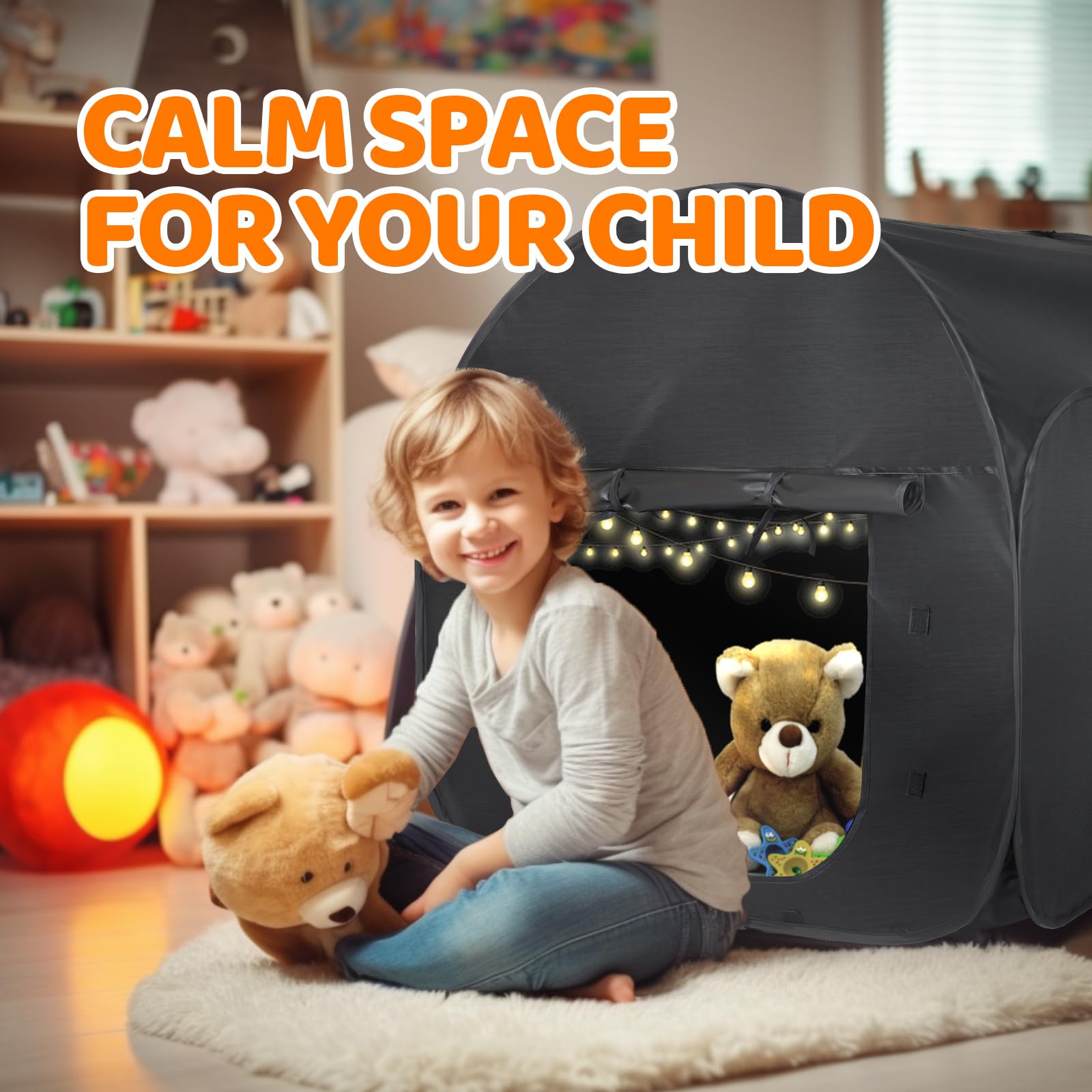 FAHKNS Sensory Tent|Quiet Corner for Kids to Play and Relax|Pop-up Blackout Tent Black|Sensory Play Tent Sensory Den|Special Needs Sensory Tent|Suitable for: SPD, Anxiety, ADHD, Autism, etc.