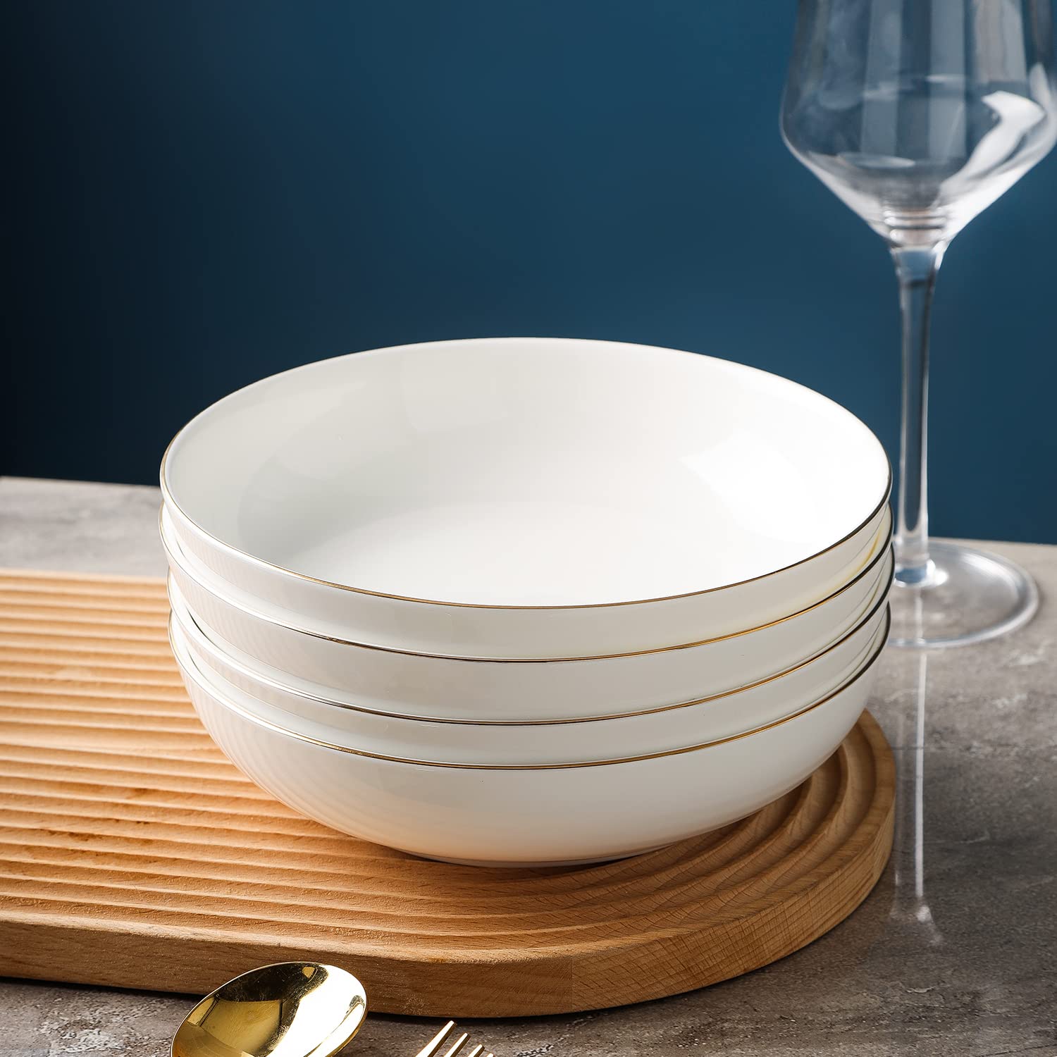 Stone Lain Gabrielle Bone China Dinnerware Set, 12-Piece Service for 4, White and Gold
