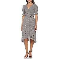 Tommy Hilfiger Women's Faux Wrap Short Sleeve Chiffon Dress