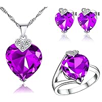 White Gold Plated Crystal Heart Wedding Jewelry Set Women Necklace Earrings and Rings Set for Bridal Girls Anniversary Birthday Gift T213
