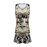 FEESHOW Summer Kids Sports Casual Camouflage Outfits Sleeveless Top with Elastic Waist Shorts Set Tracksuit for Girl Boy