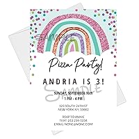 Kids Rainbow And Sky Birthday Pizza Party 20 Sets Invitation Card + Envelope C-17