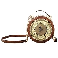 AAFLY Clock Bag Real Working, Vintage Shoulder Bag, Messenger Bag, Steampunk Style Shape Leather Bag, Circle Handbag, Chain Shoulder, Female Bag