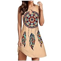 XJYIOEWT Spring Dresses for Women 2024 Trendy,Women's Summer Fashion Retro Ethnic Color Scheme Mid Beach Style Dress Su