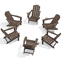 SERWALL Folding Adirondack Chair Set of 6, Reclining Adirondack Chair with Cup Holder, Adjustable Adirondack Chair with 3 Recline Positions, All Weather Resistant Outdoor Adirondack, Coffee