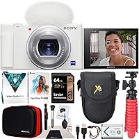 Sony ZV-1 Compact Digital Vlogging 4K Camera for Content Creators & Vloggers DCZV1/W Bundle with Deco Gear Case + Software Kit + 64GB Card + Compact Tripod/Handheld Grip and Accessories