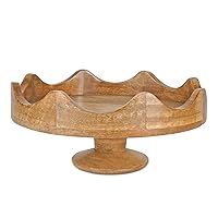 Mela Artisans Footed Wooden Fruit Bowl (Mangowood, Natural) - Handcrafted Coffee Table Decor - Oval Pedestal Bowl for Kitchen or Dining Table Centerpieces - Decorative Fruit Tray (Footed - Scallop)