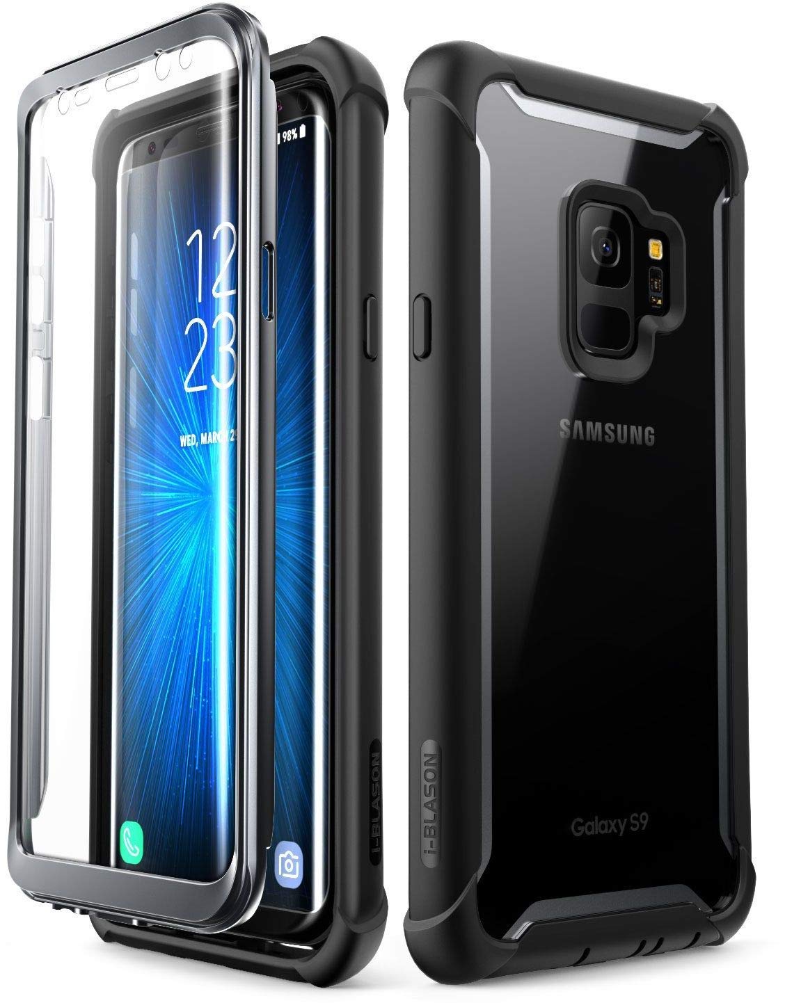 i-Blason Case for Galaxy S9+ Plus 2018 Release, Ares Full-Body Rugged Clear Bumper Case with Built-in Screen Protector (Black)