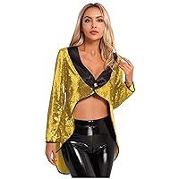 Women's Sequin Steampunk Tail Coat Ringmaster Cosplay Circus Show Blazer Jacket Party Wear