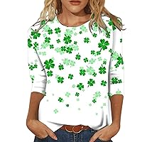 Silk Blouses for Women Fashion 2024 Womens Saint P Day Printed 3/4 Length Sleeve O Neck T Shirt Top Blouse WOM