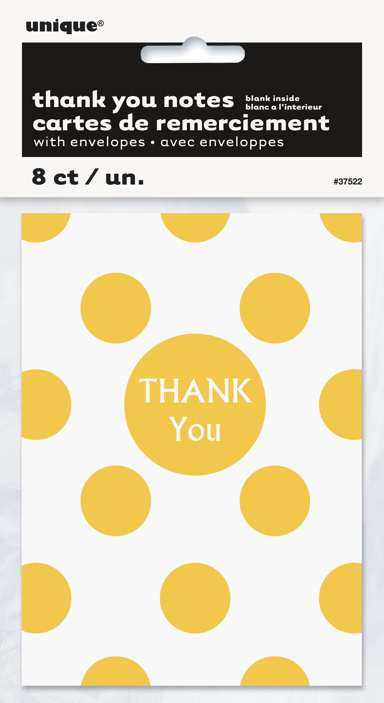 Polka Dot Thank You Note Cards, Yellow, 8 Count