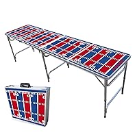 8-Foot Folding Portable Pong Table w/Optional Cup Holes & LED Lights - Buffalo Football Field (Choose Your Model)