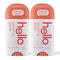hello Peach Aluminum Free Deodorant for Women + Men, Natural Fragrance, Dermatologically tested, Baking Soda Free, Parabens Free, Dye Free, 24 Hour Odor Protection, 2 Pack
