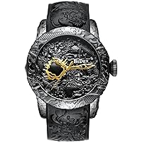 Quartz Watch for Men Fashion 3D Engraved Dragon Waterproof Big dial Sport Wristwatch (Quartz Black)
