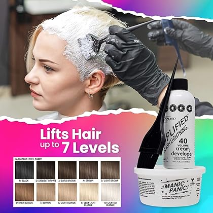 MANIC PANIC Flash Lightning Hair Bleach Kit - 40 Volume Developer + Bleach Powder Hair Lightener For Dark Hair + Lifting up to Seven Levels - Vegan And Cruelty Free