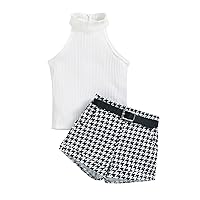 Baby Girl Pack Summer Toddler Girls Sleeveless Ribbed Vest Tops and Plaid Shorts Belt Outfit Gift New Born Girl (White, 2-3 Years)