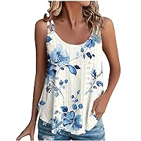 Eyelet Tank Tops for Women Loose Fitting Spaghetti Strap Embroidery Camisoles Tops Summer Scoop Neck Cute Flowy Tops Crochet