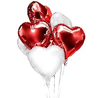 Red and White Heart Foil Mylar Balloons - Valentine's Day Party Wedding Engagement Anniversary Birthday Baby Bridal Shower Party Favors Balloons Decorations, 30pc