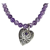Mirror Antique Silver Neo-Victorian Dragonfly with Gear on Sculptural Heart Necklace - Amethyst, Dogtooth Amethyst