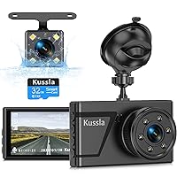 Dash Cam Front and Rear, Kussla 1920P Dash Cam with 32GB SD Card, Super Night Vision Dash Camera for Car, 3inch Dual Dash Cam, 170° Wide Angle Dashcam, Loop Recording, WDR, G-Sensor, Motion Detection