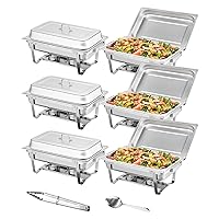 VEVOR Chafing Dish Buffet Set, 8 Qt 6 Pack, Stainless Chafer w/ 6 Full Size Pans, Rectangle Catering Warmer Server w/Lid Water Pan Folding Stand Fuel Holder Tray Spoon Clip, at Least 8 People Each