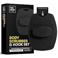 The Man Body Scrubber & Hook - Silicone Body Scrubber for Men - Shower Scrubber for Men - Silicone Body Buffer - Hygienic & Easy to Clean - Soft Bristles & Non-Slip Handle - Body Washing Brush (1 Set)