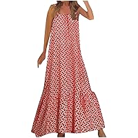 Bohemian Spaghetti Strap Maxi Dress Women Summer Backless Ruffle Hem Beach Dresses Sleeveless Square Neck Sundress