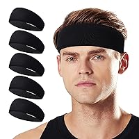 5Pcs Sports Headbands for Men Women, Mens Moisture Wicking Workout Headband, Mens Sweatband for Baseball, Gym, Cycling, Workout, Running Accessories