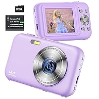 Digital Camera, FHD 1080P Kids Camera with 32GB SD Card 16X Digital Zoom Portable Small Camera, Compact Point and Shoot Camera Mini Digital Camera for Teens Kids Boys Girls Students Seniors - Purple