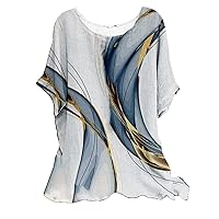 Women's Casual Loose Leaf Butterfly Print Round Neck Top Plus Size Half Tops