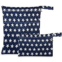 visesunny American Flag Star 2Pcs Wet Bag with Zippered Pockets Washable Reusable Roomy for Travel,Beach,Pool,Daycare,Stroller,Diapers,Dirty Gym Clothes, Wet Swimsuits, Toiletries