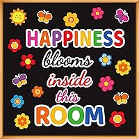 Classroom Bulletin Board Decoration Set Welcome Banner Wall or Door Decor Colorful Classroom Decorations for Kindergarten Preschool Elementary and Middle School(Happiness Blooms Inside This Room)