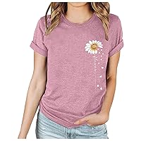 Womens Floral Print T-Shirt Short Sleeve Crew Neck Summer Tops Casual Loose Fit Basic Tee Shirts 2024 Trendy Clothes