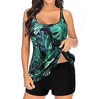 Swimsuits for Women 2 Piece Set, Ladies Two Piece Tankini Bathing Suits Tropical Floral Tank Top and Short Swimwear