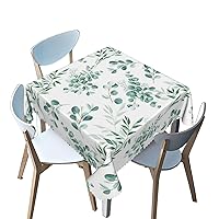 Flower Pattern Square Tablecloth,Leaf Theme,Washable Square Table Cloths Decorative Fabric Table Cover,for Outdoor/Indoor/Camping/Dining/Kitchen（White Green，70 x 70 Inch）