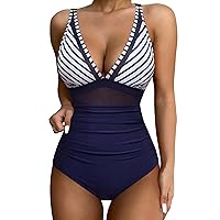 SUUKSESS Women Sexy Mesh Tummy Control Swimsuit Push Up High Waisted Bathing Suit