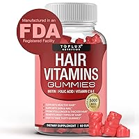 Hair Vitamins Gummies Supplement – Faster Hair Growth Gummy 5000mcg Biotin, Folic Acid, Vitamin C & E, Support Stronger & Thicker Hair, Skin, Nails, Non-GMO, for Men Women, 60 Berry Flavored Gummies