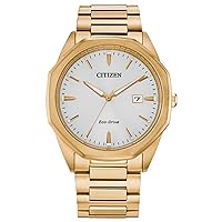 Citizen Men's Eco-Drive Corso 3 Hand Gold Stainless Steel Watch, Silver-White Dial, 41mm (Model: BM7492-57A)