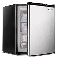 EUHOMY Upright freezer, 2.1 Cubic Feet, Single Door Compact Mini Freezer with Reversible Stainless Steel Door, Removable Shelves, Small freezer for Home/Dorms/Apartment/Office (Silver)