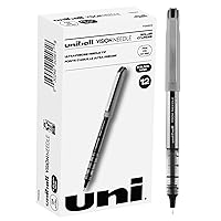 Uniball Vision Needle Rollerball Pens, Black Pens Pack of 12, Fine Point Pens with 0.7mm Medium Black Ink, Ink Black Pen, Pens Fine Point Smooth Writing Pens, Bulk Pens, and Office Supplies