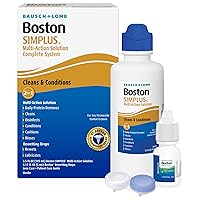 Boston Simplus Contact Lens Solution Kit, for Gas Permeable Contact Lenses, 3.5 Fl Oz Multi-Action Solution, 0.17 Fl Oz Rewetting Drops, Lens Case Included