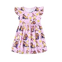 Toddler Girls Princess Cartoon Twirl Dress Ruffle Bottom Blue Summer Flutter Sleeves Clothes 1-8Y